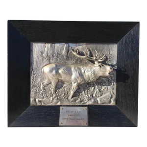 Vintage Hand Hammered German Framed Pewter Sculptural Stag.