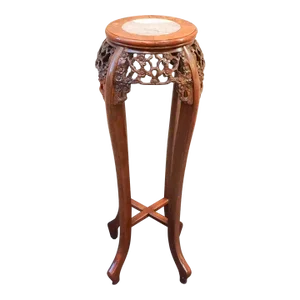 Chinese Carved Rosewood and Marble Inset Pedestal Plant Stand
