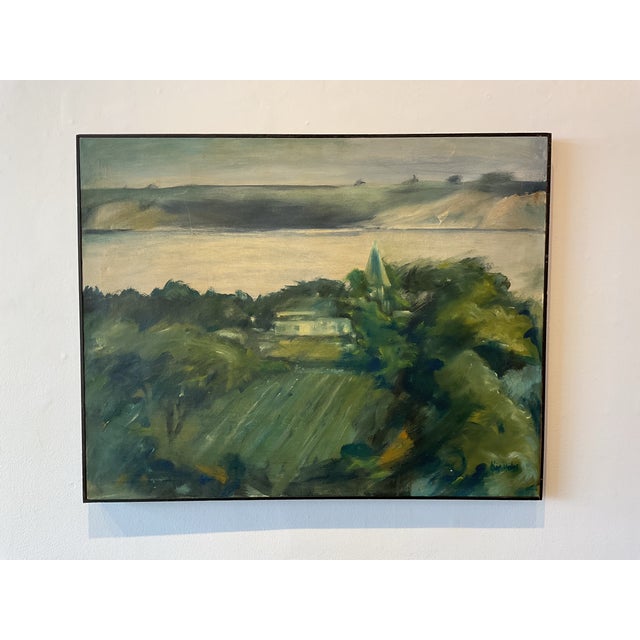 Stunning landscape painting from a Cranbrook estate; listed artist and framed in a traditional black wood slat.