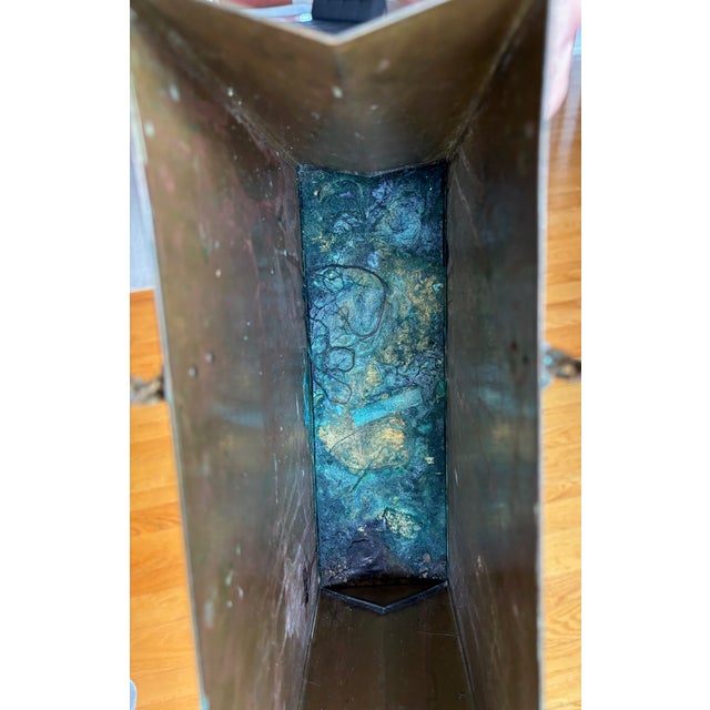 Brass Vintage Gio Ponti Style Italian Italy Brass Shopping Bag Wastebasket Trash Can For Sale - Image 8 of 8