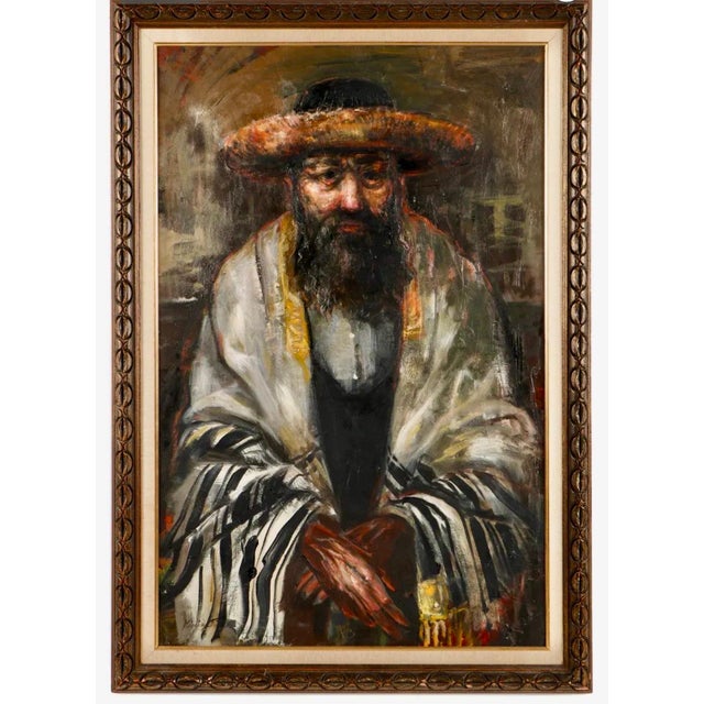 Jonah Kinigstein, Large Judaica Oil Painting Rabbi Rediscovered NY Artist Simchat Torah, c. 1950s For Sale