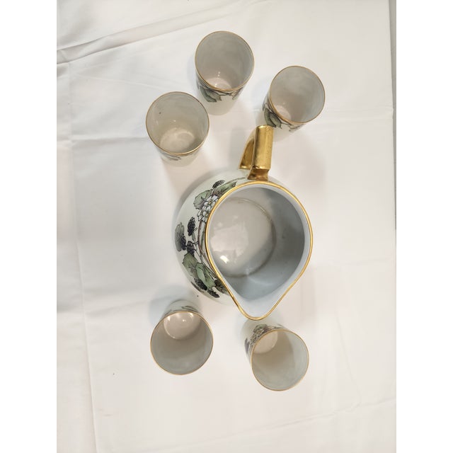 1930s Bavarian Blackberry Hand Painted Pitcher and 5 Tumblers H&c For Sale - Image 4 of 10