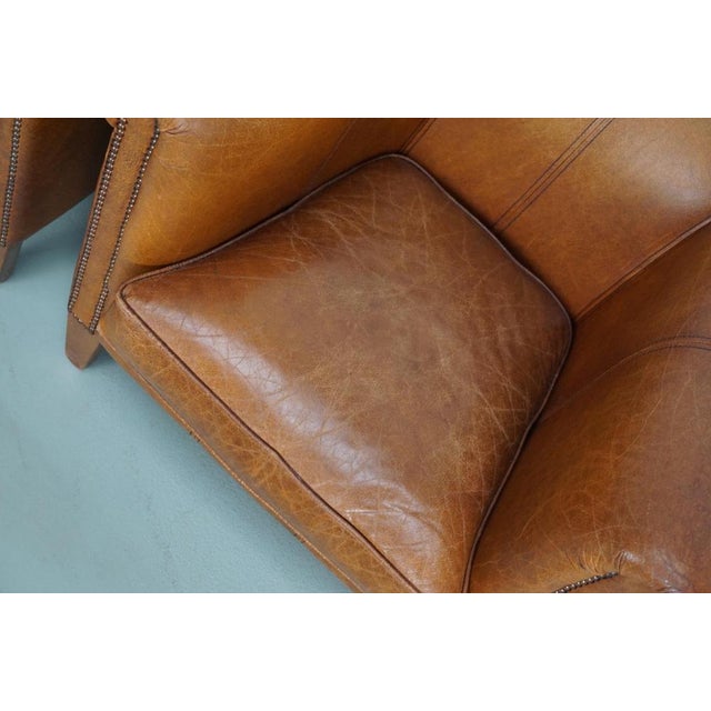 Vintage Dutch Cognac Colored Leather Club Chairs, Set of 2 For Sale - Image 3 of 18