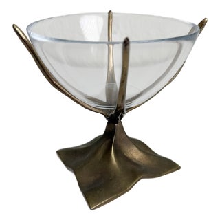 1950s Bronze & Glass Footed Candy Dish For Sale