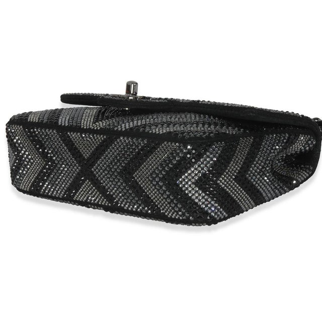 Animal Skin Black Strass CC Chevron Mini Flap Bag For Sale - Image 7 of 9