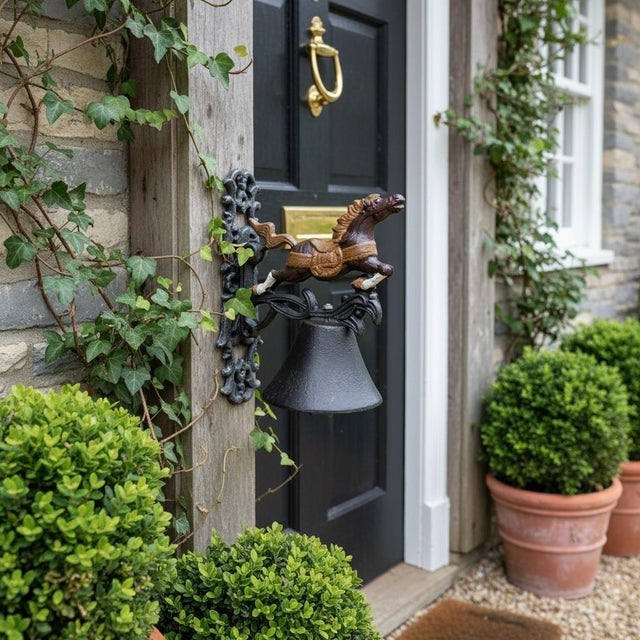 Late 19th Century Antique Cast Iron Horse Wall Bell-Equestrian Door-Dinner Bell-Rustic-Farmhouse For Sale - Image 5 of 10