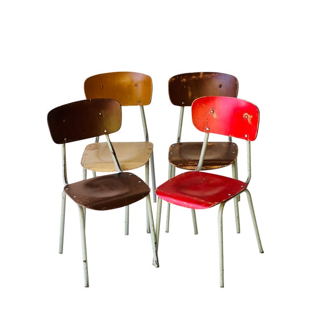 Vintage School Chairs, Set of 4 For Sale
