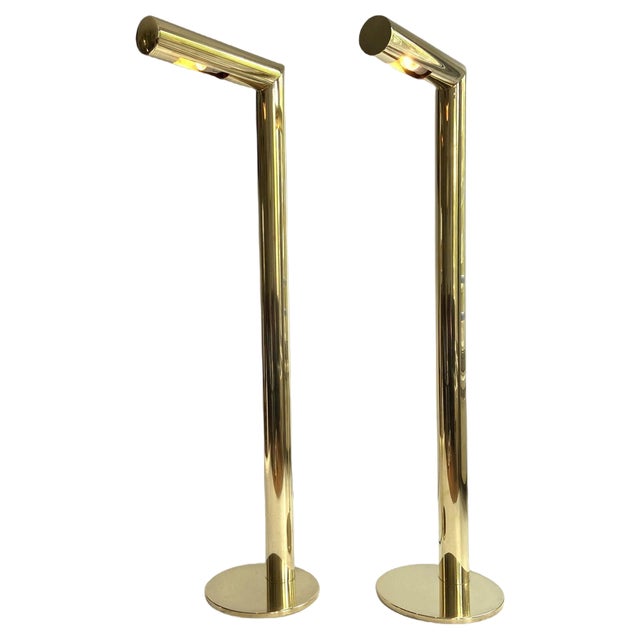 Minimalist Scandinavian Brass Floor Lamp attributed to Jonas Hilde, 1980s For Sale