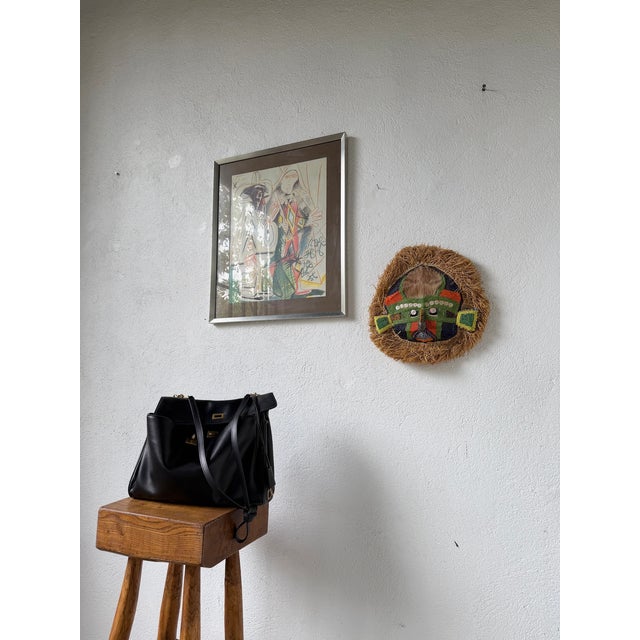 Mask with Beads in Raffia and Leather, 1980s For Sale - Image 3 of 18