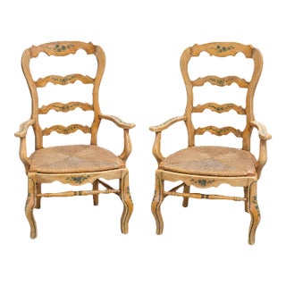 Late 20th Century Set of 2 Painted Ladderback Armchairs For Sale