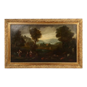 Large Romantic Landscape Oil Painting — Mid-20th Century European Style