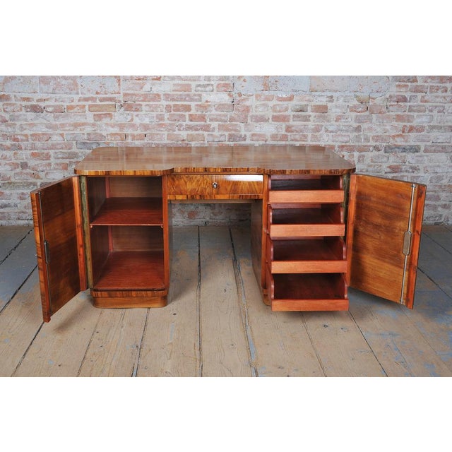 Wood Art Deco Walnut Writing Desk, Czech, 1930s For Sale - Image 7 of 11