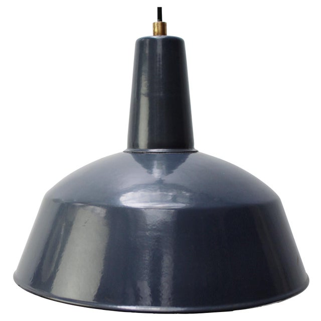 Vintage Industrial Blue Enamel Pendant Light For Sale - Image 5 of 5