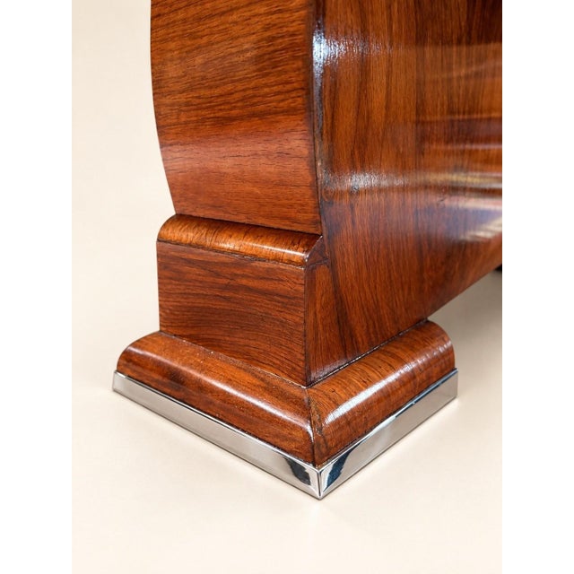 Art Deco Extendable Table Walnut Burl Veneer and Chrome-Plated Metal, 1930s For Sale - Image 3 of 8