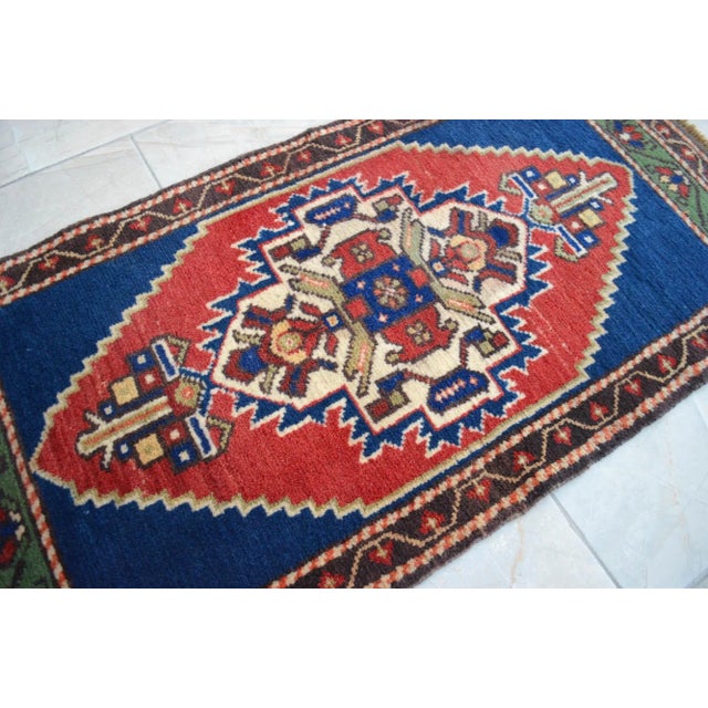 Vintage Turkish Small Rug Hand Knotted Mat - 1'9" X 3'7" For Sale - Image 6 of 9