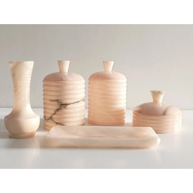 Mid-Century Pink Alabaster Bathroom Set, 1960s, Set of 5 For Sale - Image 12 of 12