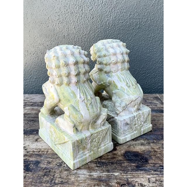 Cream Vintage Distressed Soapstone Foo Dogs - A Pair For Sale - Image 8 of 12