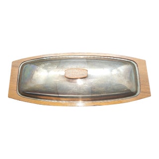Vintage Gorham Yc75 Mid-Century Modern Teak and Steel Butter Dish W/Glass Insert For Sale