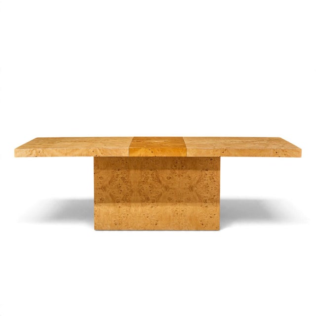 Milo Baughman for Thayer Coggin Mid Century Burlwood Expanding Dining Table With 2 Leaves For Sale - Image 10 of 13