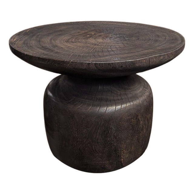 Sculptural Suar Wood Side Table, Espresso Finish Modern Organic For Sale