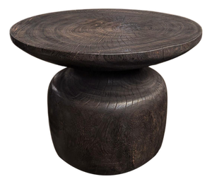 Sculptural Suar Wood Side Table, Espresso Finish Modern Organic