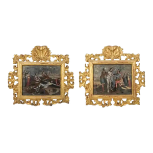 Pair of Spanish Colonial School Reverse Glass Paintings Framed