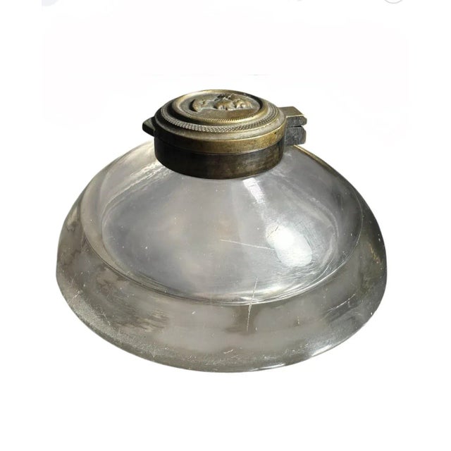 Antique French Heavy Hand Blown Glass Bronze Lidded Inkwell For Sale In West Palm - Image 6 of 7