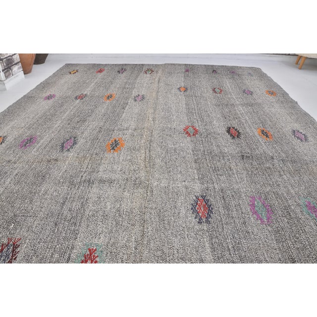 Greige Organic Vintage Home Liivng Kilim Rug For Sale - Image 8 of 10
