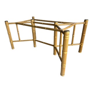 1970s Bamboo & Leather Frame Dining Table Base For Sale