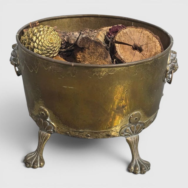 Metal Antique Brass Log Bin, 1910 For Sale - Image 7 of 7