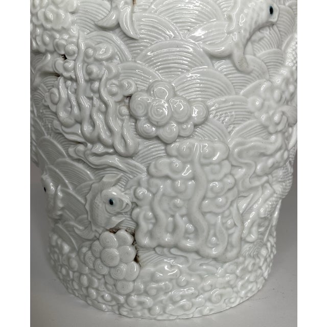 Ceramic Blanc De Chine Dragon Brush Pot For Sale - Image 7 of 12