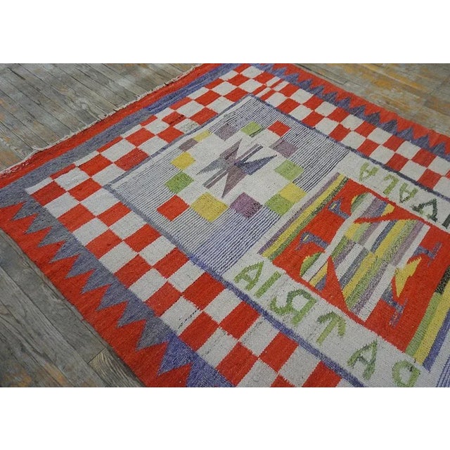 1900s Purple Lavender Antique Mexico Navajo Rio Grande Carpet 5' X8'7" Flatweave Wool Rug For Sale - Image 10 of 15