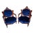 Antique Victorian Eastlake Carved His/Her Tufted Chairs Newly Reupholstered in Blue Velvet - Pair For Sale