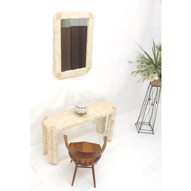 Mid 20th Century Tesselated Stone Marble Brass Inlaid Console Sofa Entry Hall Table w/ Mirror For Sale - Image 5 of 15