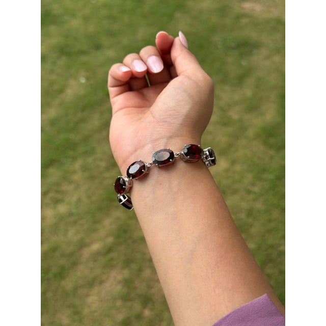 Bochic Red Garnet Gemstones Bolo Adjustable Bracelet in 925 Solid Silver For Sale - Image 4 of 10