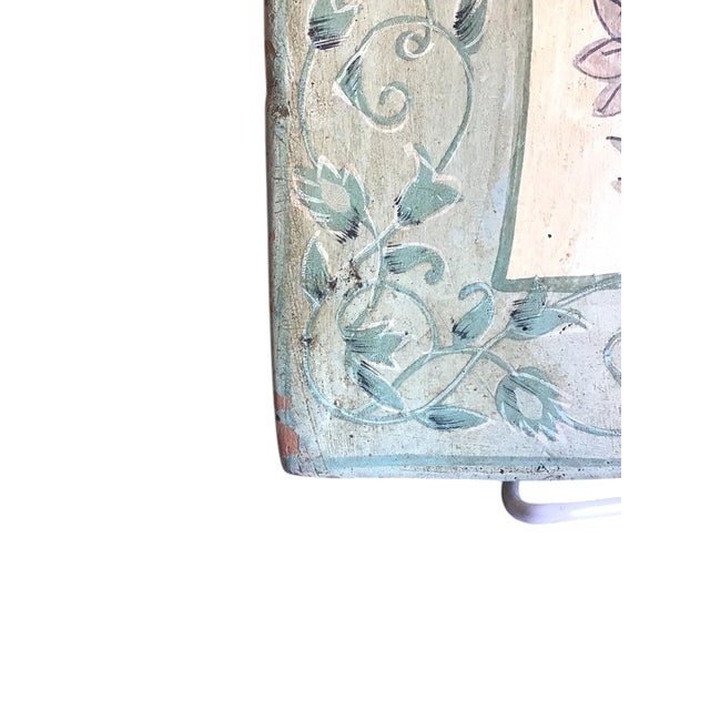 Rustic European Vintage Artisan Hand Painted Green Floral Old World Terracotta Clay Square Tile For Sale - Image 3 of 10