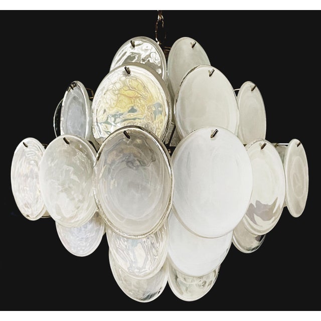 Vintage Italian Murano Chandelier with 36 White Disks, 1990s For Sale - Image 11 of 17
