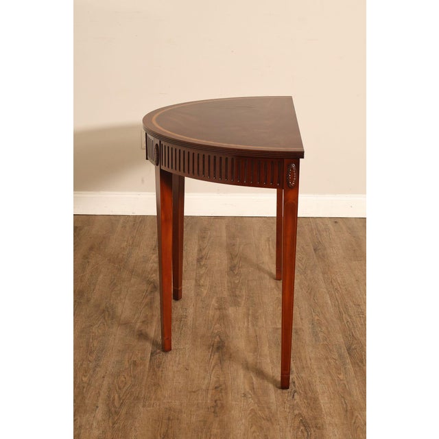 Custom Mahogany Inlaid Demilune Console Table For Sale - Image 17 of 18