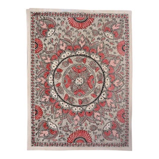 Sacred Circle of Abundance — Original Hand-Painted Madhubani Folk Art by National Award-Winning Artist Mamta Devi For Sale
