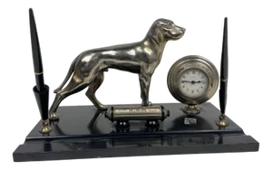 Antique Pen Holder with Calendar and Clock, 1920s