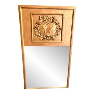Vintage French Louis XVI Style Giltwood Trumeau Mirror With Heraldic Crest For Sale