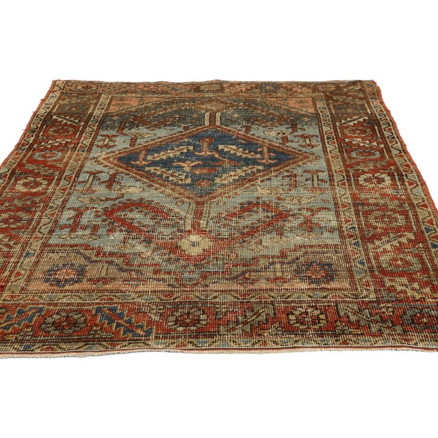 Rustic Antique-Worn Persian Bakshaish Rug - 03'07 X 05'01 For Sale - Image 3 of 9