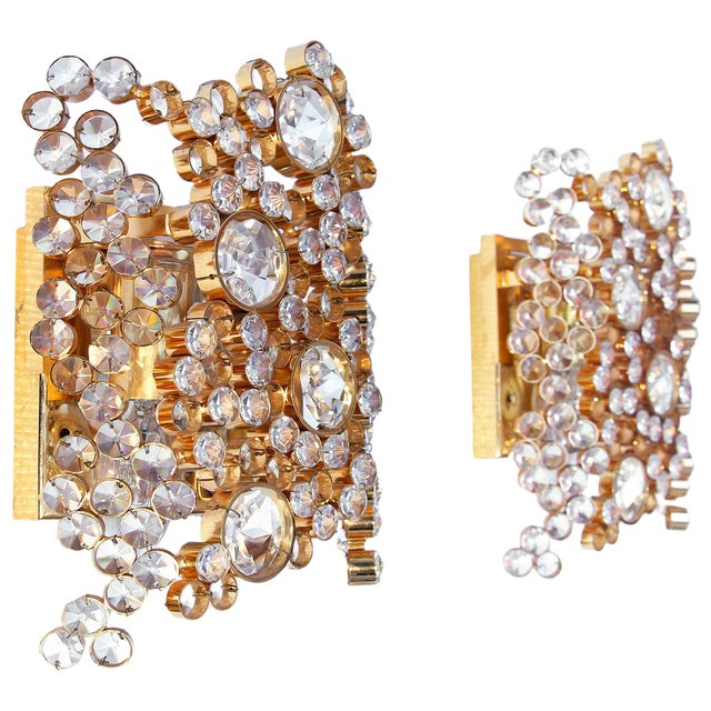 Bubble Wall Sconces in Swarovski Crystal and Gilt Brass from Palwa, 1970s, Germany, Set of 2 For Sale