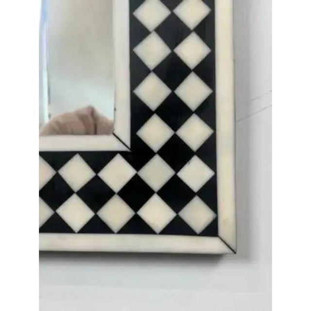 Art Deco Style Black & White Resin Diamond Design Wall, Table or Mantel Mirror For Sale - Image 10 of 12