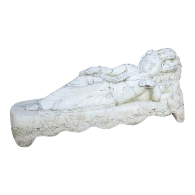 Antique Marble Reclined Kwan Yin Buddha Statue For Sale