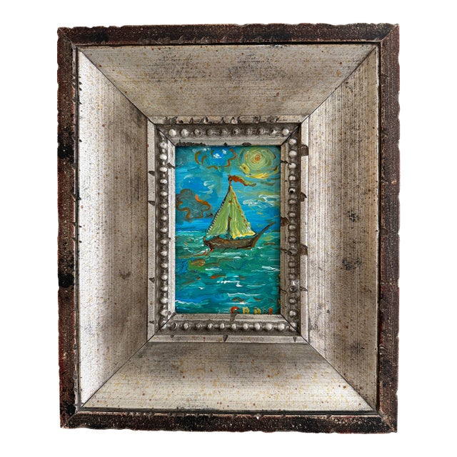 Serg Graff "Clipper "F" Sailing Ship Acrylic Painting Framed Small Nautical Art For Sale