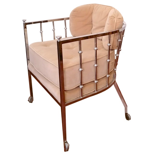 Set of Mid-Century Chrome Spindle Armchairs with Casters from Drexel, USA, 1970s For Sale