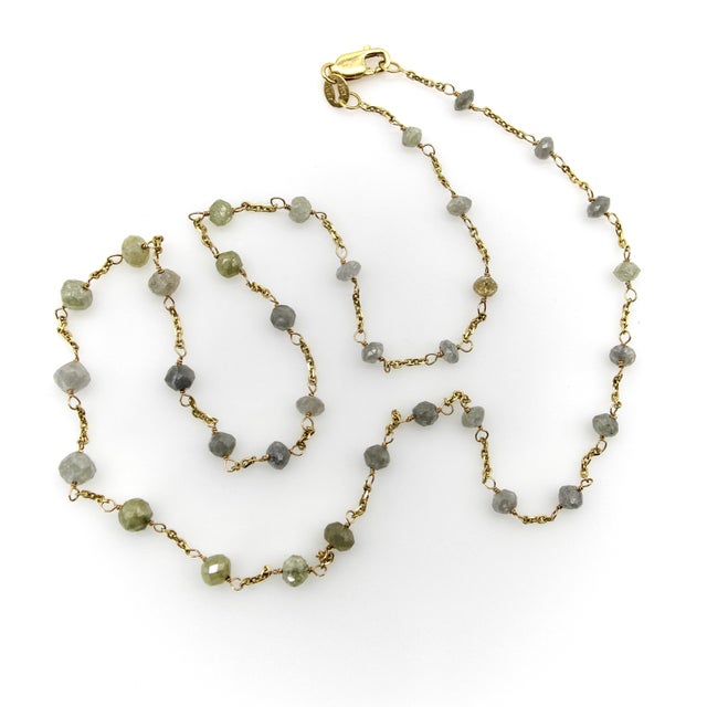 1990s 18k Gold Hand Wired Gray Diamond Faceted Bead Necklace For Sale - Image 4 of 7