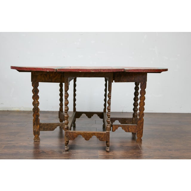 18th-Century Spanish Gateleg Table with Floral Polychrome Décor and Drop Leaves For Sale - Image 10 of 12