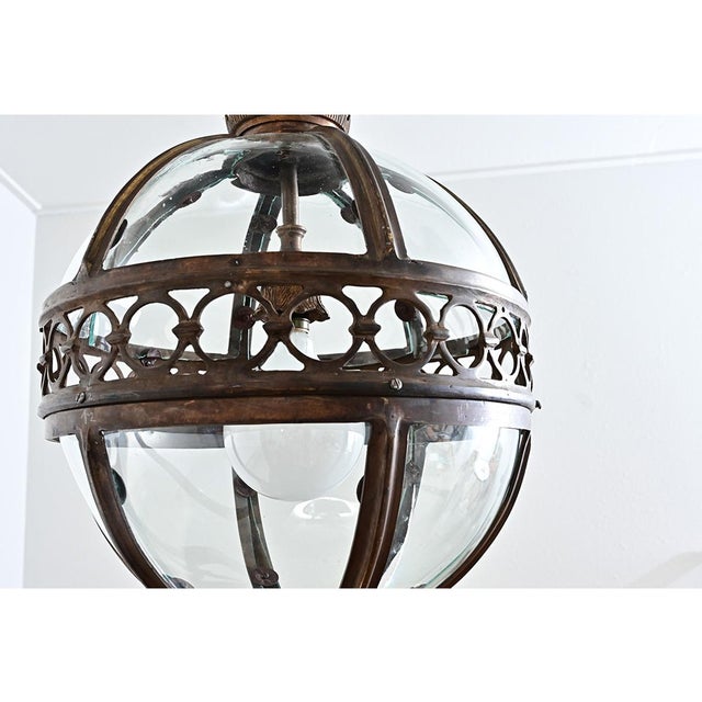 Bronze English Pair of 20th Century Glass Globe Lanterns For Sale - Image 8 of 12